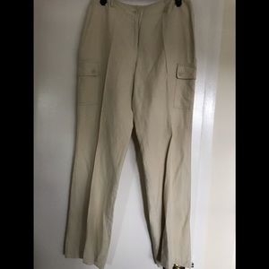 KENAR , tan long pants ,size 6 , 55%silk-45%linen